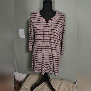 Striped / Laced Up Women's Tunic Top